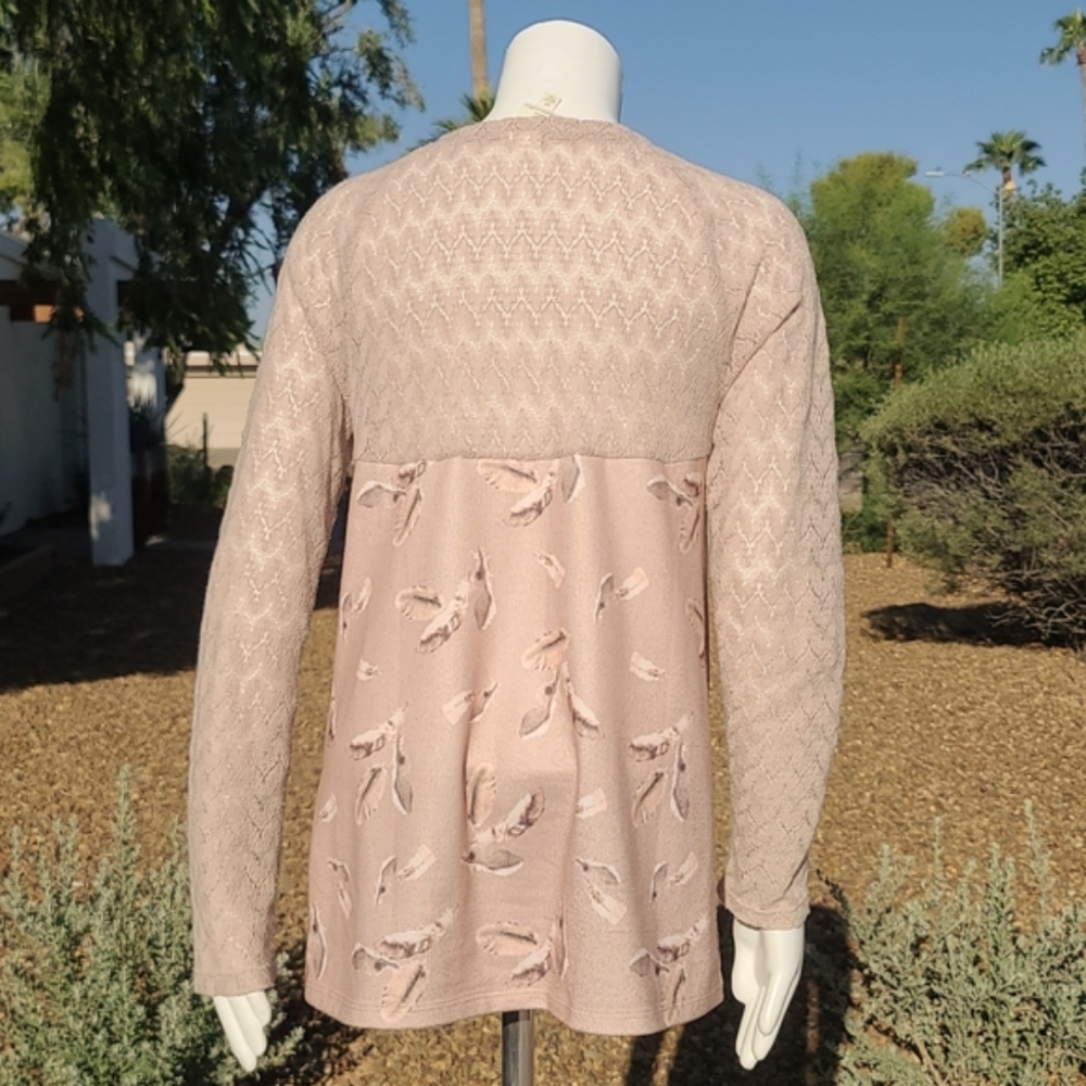 One September Aves Feather BoHo Mixed Media Top M - Picture 5 of 13